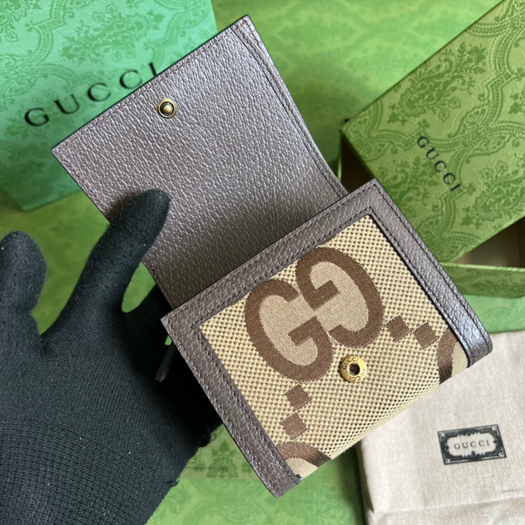 GUCCI 古驰 Diana 竹节戴安娜竹节饰扣 Jumbo双G大老花Logo 翻盖帆布拼皮革 卡包 钱包 女款 棕色 658635