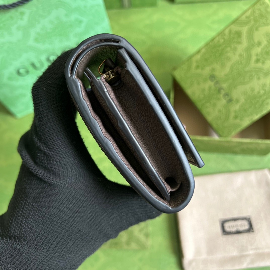 GUCCI 古驰 Diana 竹节戴安娜竹节饰扣 Jumbo双G大老花Logo 翻盖帆布拼皮革 卡包 钱包 女款 棕色 658635