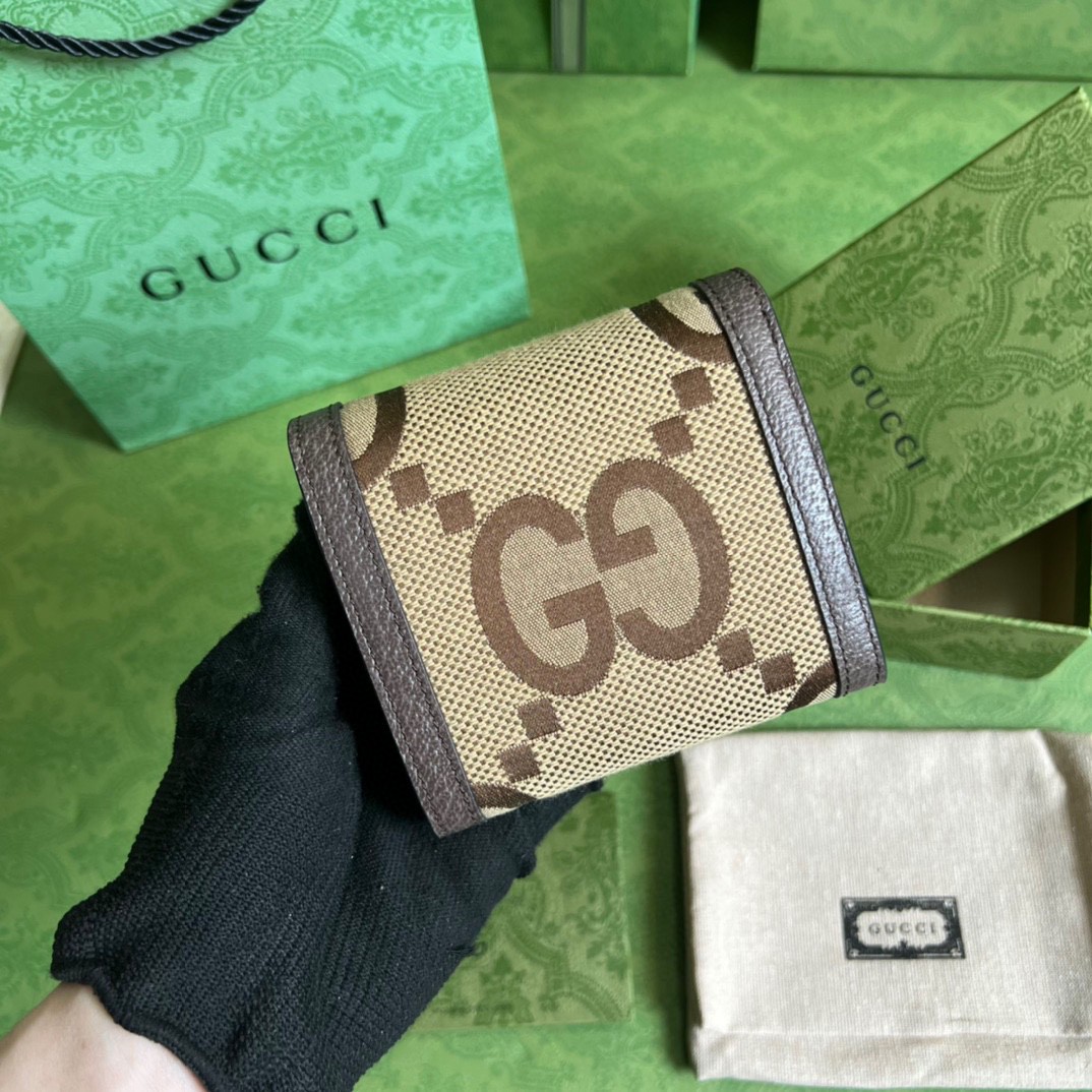 GUCCI 古驰 Diana 竹节戴安娜竹节饰扣 Jumbo双G大老花Logo 翻盖帆布拼皮革 卡包 钱包 女款 棕色 658635