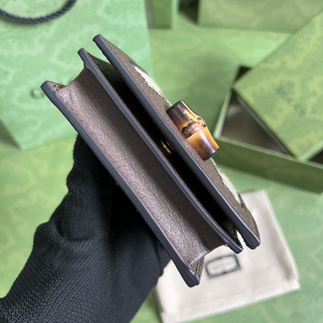 GUCCI 古驰 Diana 竹节戴安娜竹节饰扣 Jumbo双G大老花Logo 翻盖帆布拼皮革 卡包 钱包 女款 棕色 658244-UKMBT-2572