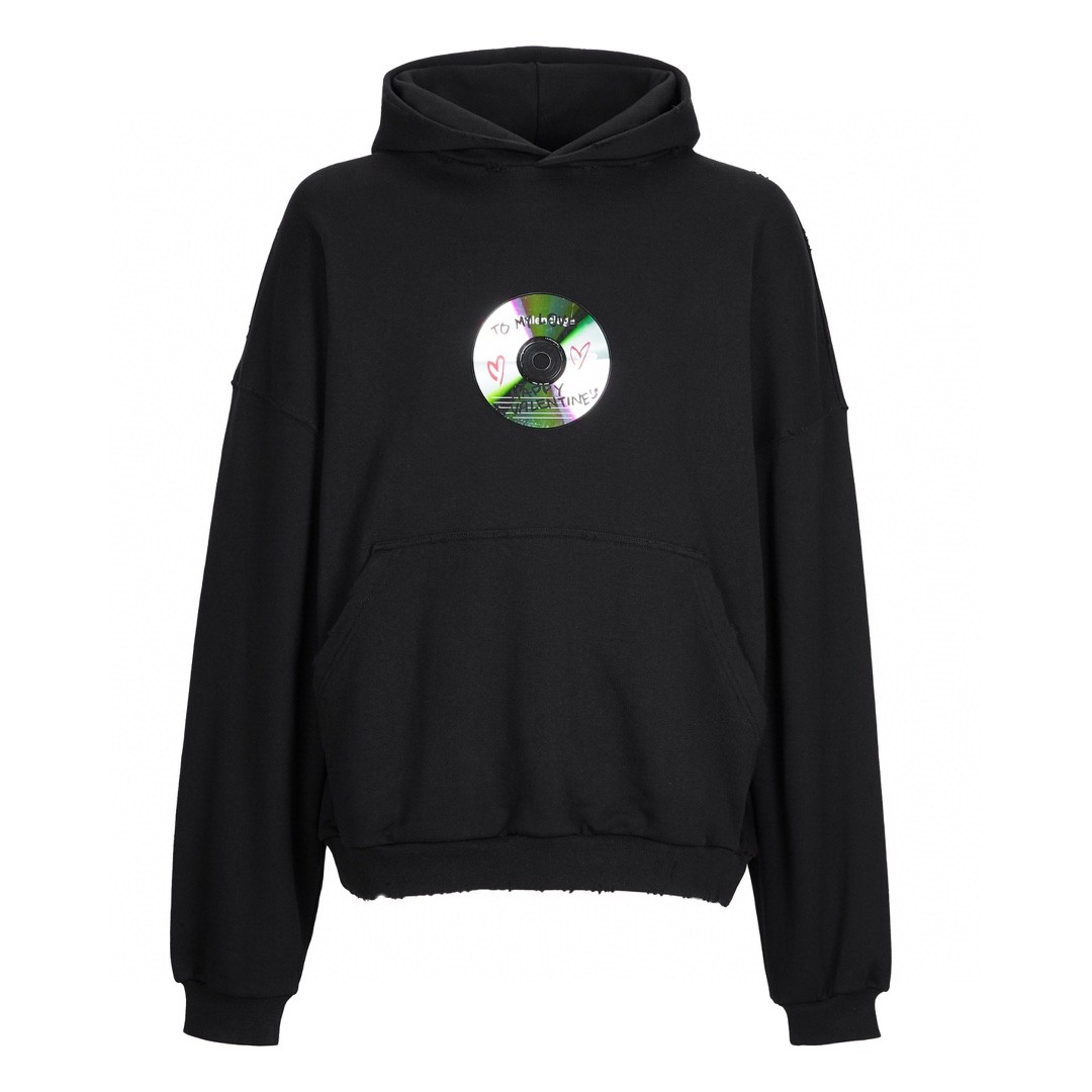 Balenciaga 巴黎世家 情人节光盘碟片 连帽卫衣 套头卫衣 长袖 秋冬 黑色