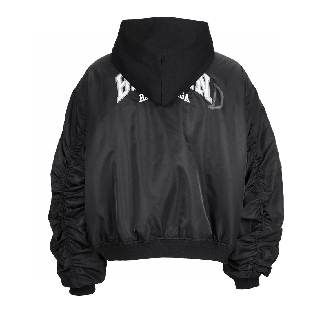 Balenciaga 巴黎世家 BERKIND 字母刺绣Logo 连帽飞行夹克 棉服 宽松 外套 秋冬款 黑色 