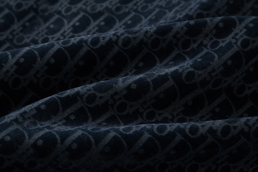 DIOR 迪奥 植绒满印老花翻领牛仔衬衫 牛仔衣 长袖 秋冬款 蓝色 