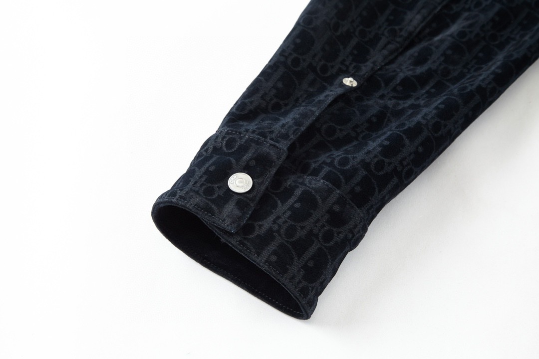 DIOR 迪奥 植绒满印老花翻领牛仔衬衫 牛仔衣 长袖 秋冬款 蓝色 