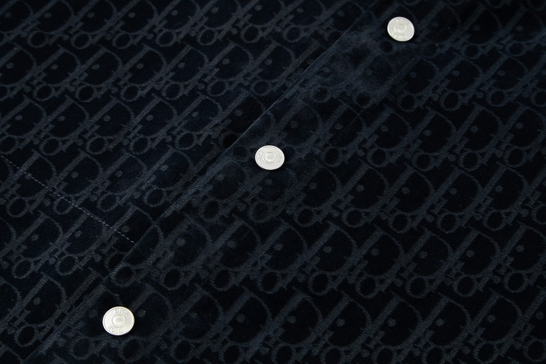 DIOR 迪奥 植绒满印老花翻领牛仔衬衫 牛仔衣 长袖 秋冬款 蓝色 