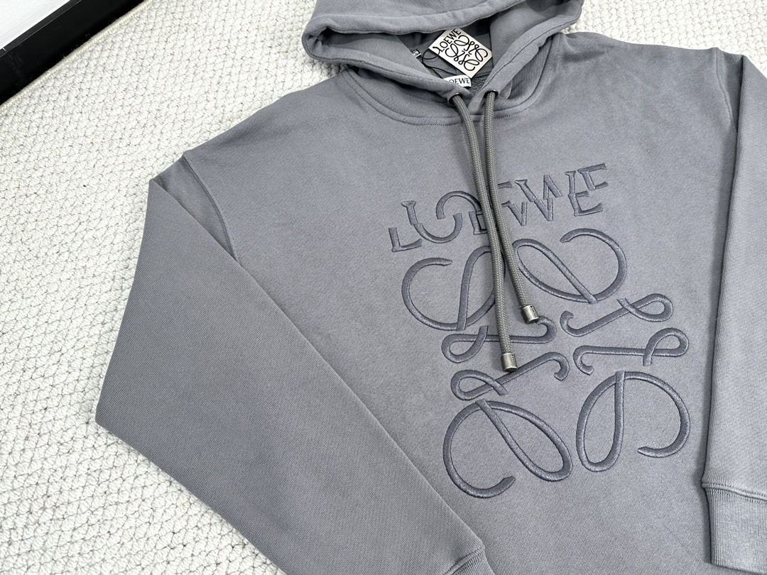Loewe 罗意威 SS24 Logo字母刺绣连帽卫衣 长袖 秋冬 灰色 H526Y25X39-1300