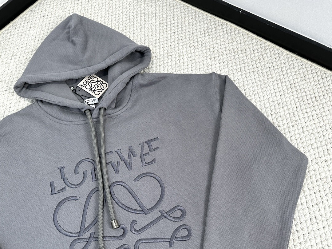 Loewe 罗意威 SS24 Logo字母刺绣连帽卫衣 长袖 秋冬 灰色 H526Y25X39-1300