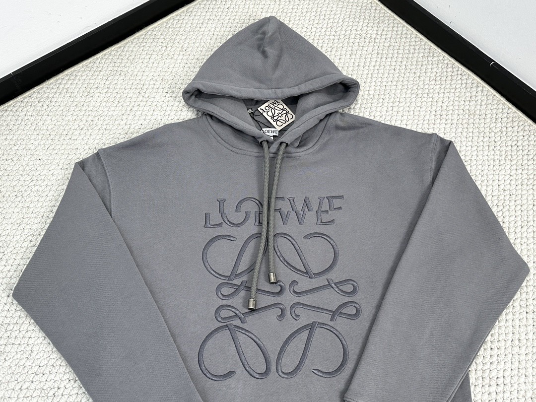 Loewe 罗意威 SS24 Logo字母刺绣连帽卫衣 长袖 秋冬 灰色 H526Y25X39-1300