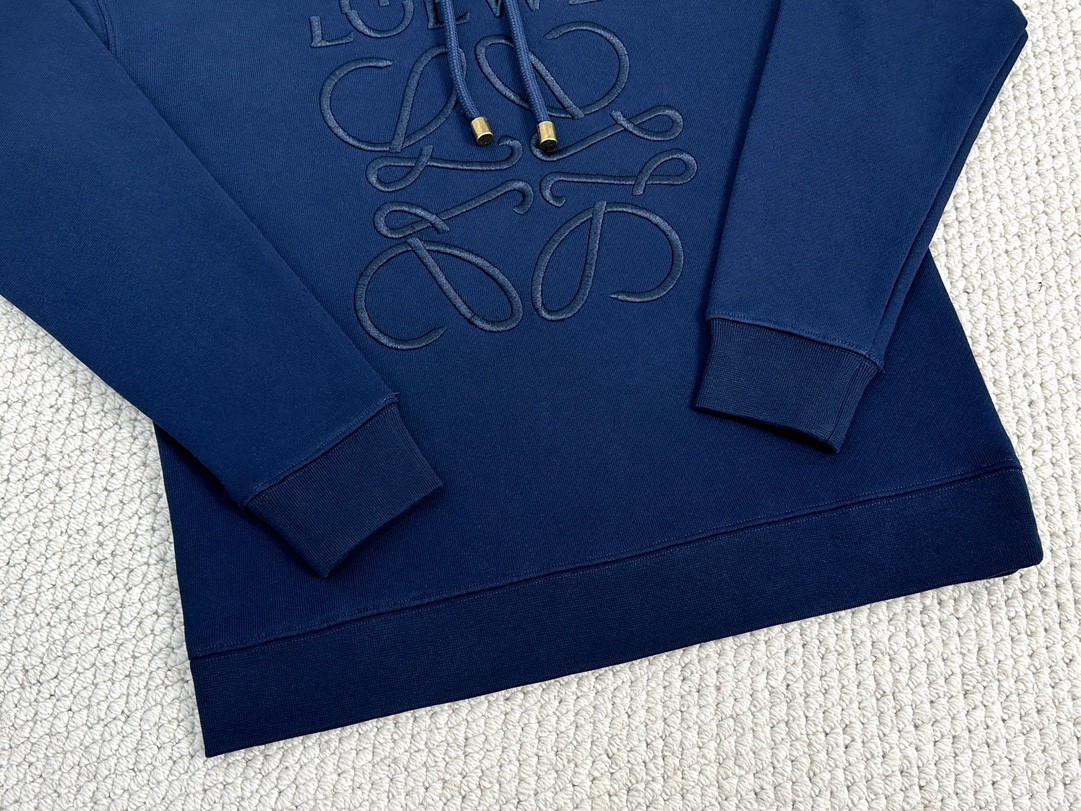 Loewe 罗意威 SS24 Logo字母刺绣连帽卫衣 长袖 秋冬 普鲁士蓝 H526Y25X39-5290
