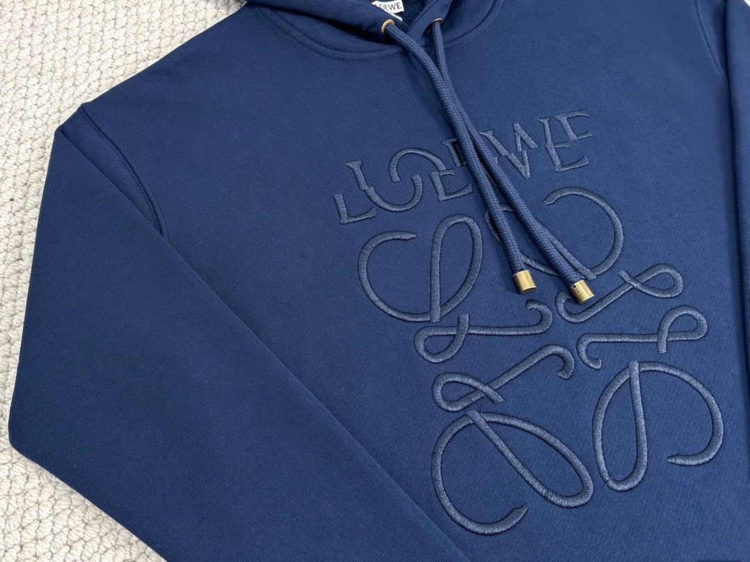 Loewe 罗意威 SS24 Logo字母刺绣连帽卫衣 长袖 秋冬 普鲁士蓝 H526Y25X39-5290