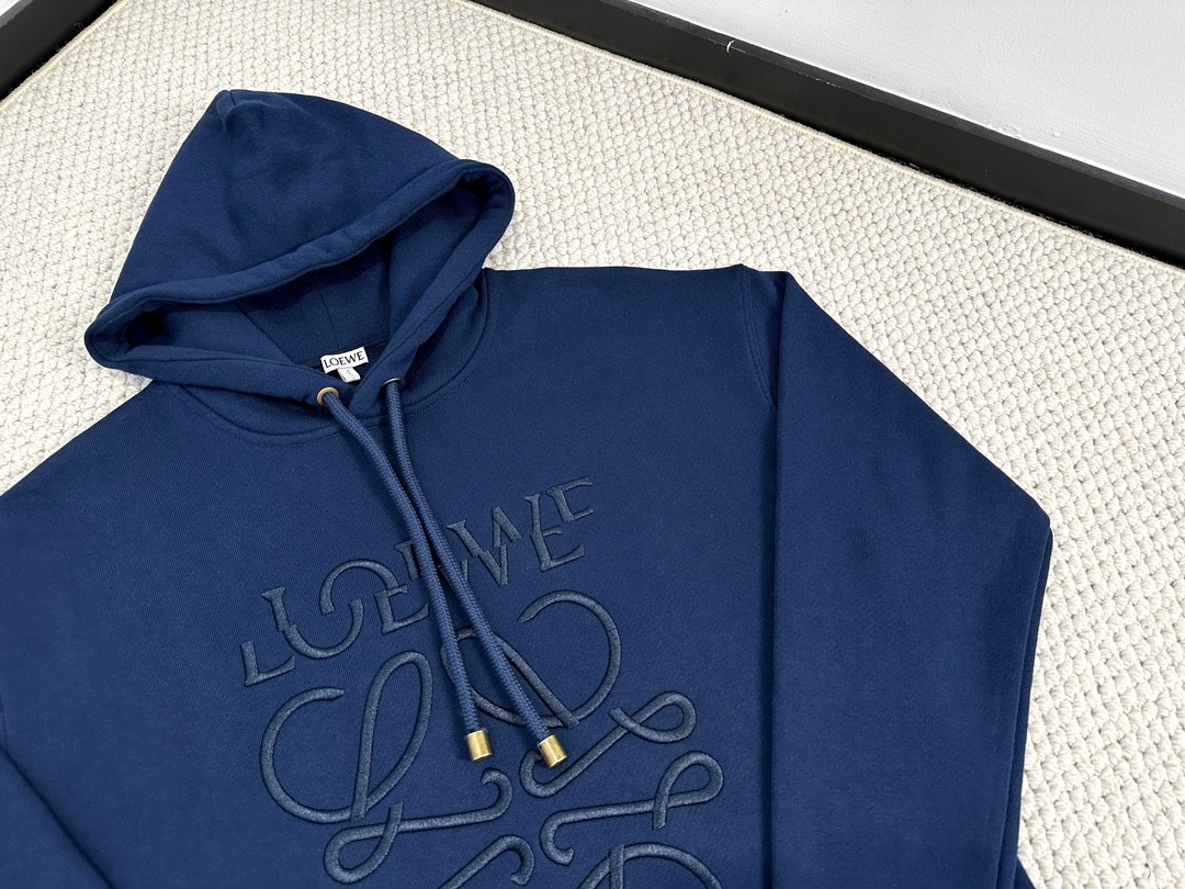 Loewe 罗意威 SS24 Logo字母刺绣连帽卫衣 长袖 秋冬 普鲁士蓝 H526Y25X39-5290