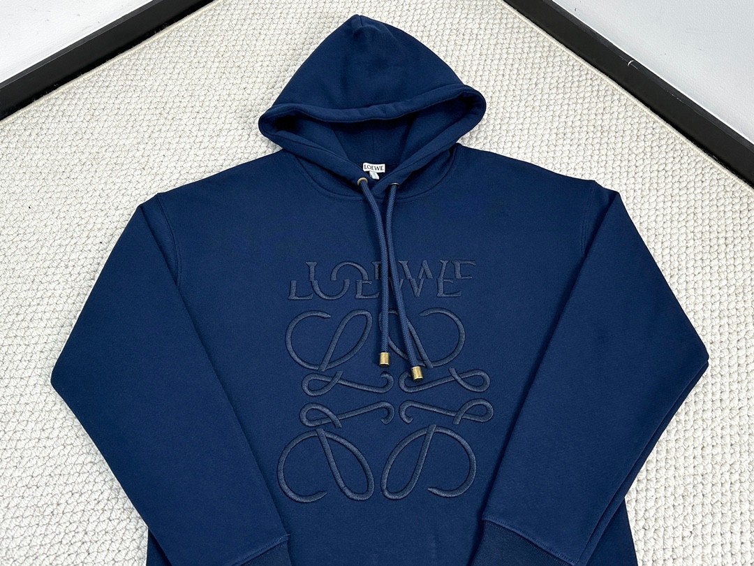 Loewe 罗意威 SS24 Logo字母刺绣连帽卫衣 长袖 秋冬 普鲁士蓝 H526Y25X39-5290