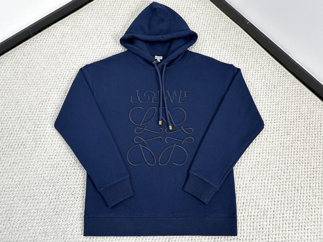 Loewe 罗意威 SS24 Logo字母刺绣连帽卫衣 长袖 秋冬 普鲁士蓝 H526Y25X39-5290