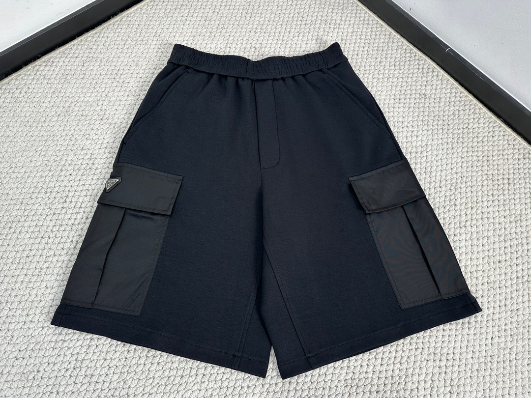 PRADA 普拉达 纯色中腰徽标贴袋松紧直筒休闲裤 运动裤 裤子 短裤 黑色 UJP229-11JE-F0806-S-OOO