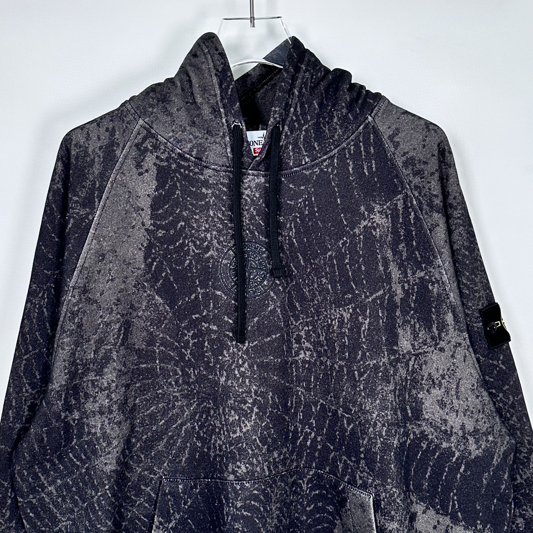 Supreme STONE ISLAND FW23 联名款 WEEK10 HOODED SWEATSHIRT 蜘蛛网印花连帽卫衣 黑色 SUP-FW23-169