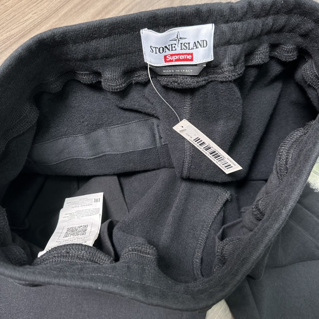 Supreme STONE ISLAND 石头岛联名款 侧边条纹贴标束脚运动裤 休闲裤 长裤 黑色 SUP-SS22-721