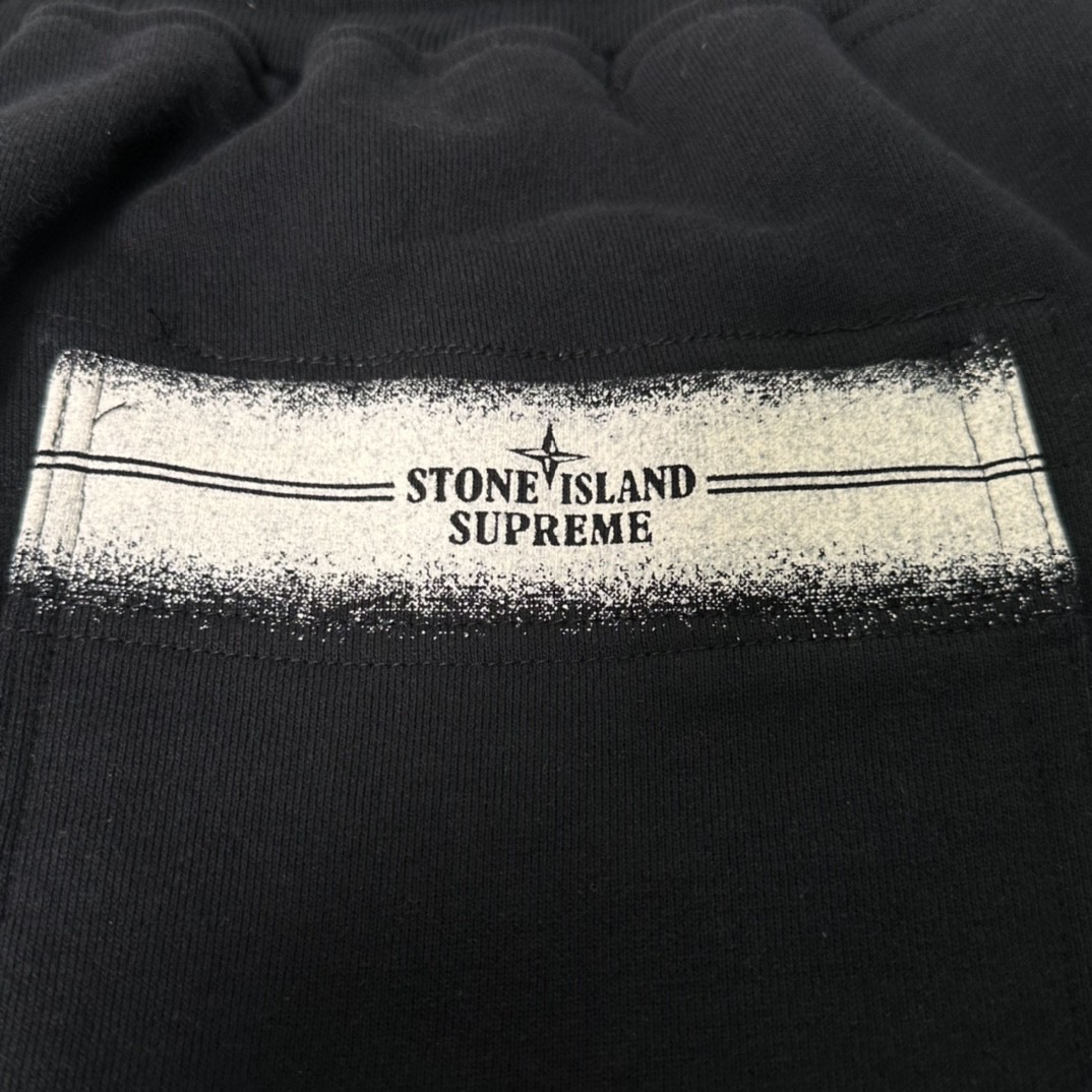 Supreme STONE ISLAND 石头岛联名款 侧边条纹贴标束脚运动裤 休闲裤 长裤 黑色 SUP-SS22-721