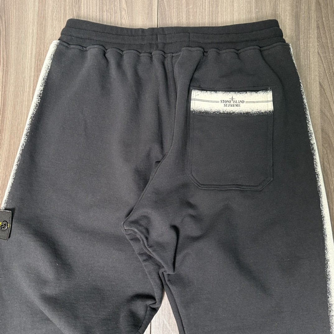 Supreme STONE ISLAND 石头岛联名款 侧边条纹贴标束脚运动裤 休闲裤 长裤 黑色 SUP-SS22-721