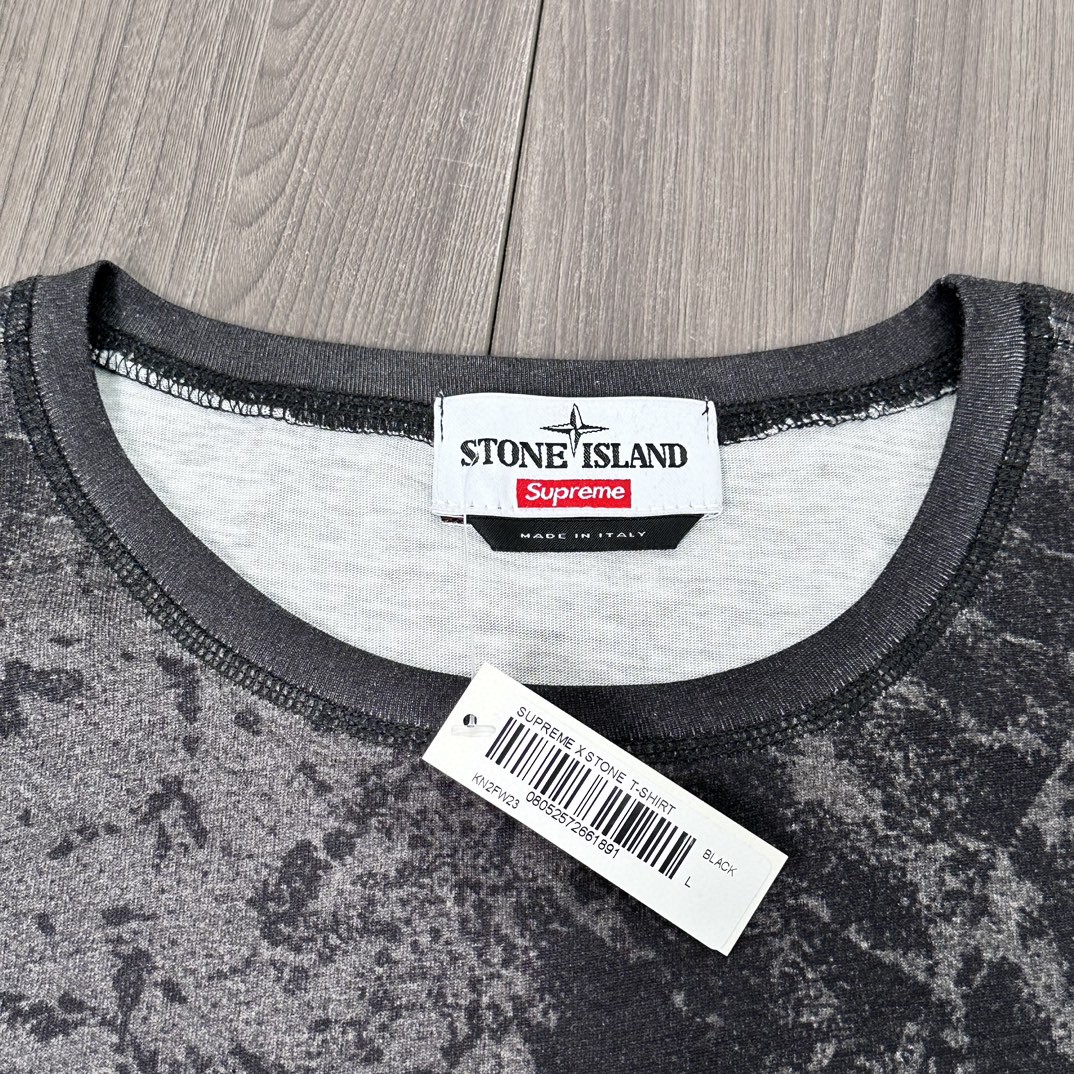 Supreme STONE ISLAND FW23 联名款 蜘蛛网印花圆领短袖 T 恤 夏款 黑色 SUP-FW23-168