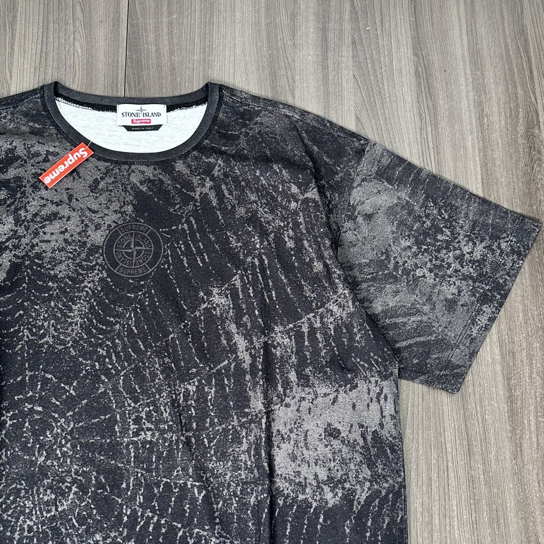 Supreme STONE ISLAND FW23 联名款 蜘蛛网印花圆领短袖 T 恤 夏款 黑色 SUP-FW23-168