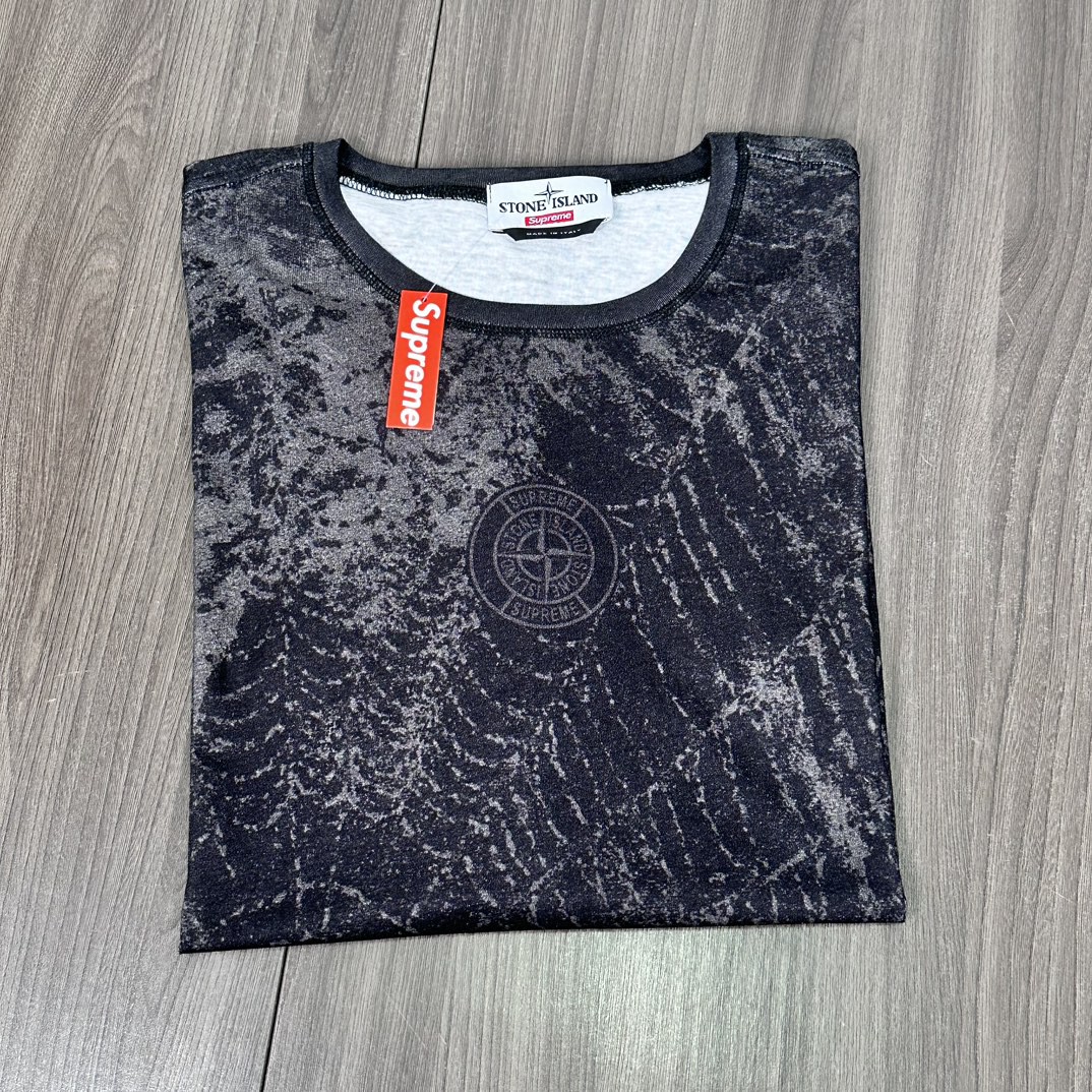 Supreme STONE ISLAND FW23 联名款 蜘蛛网印花圆领短袖 T 恤 夏款 黑色 SUP-FW23-168