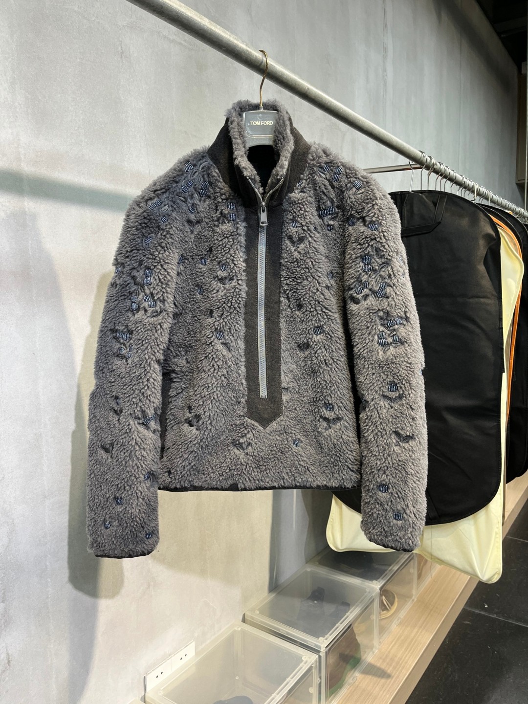 高定系列 Dior 迪奥 植物花卉半拉链立领夹克 卫衣 外套 长袖 保暖 灰色