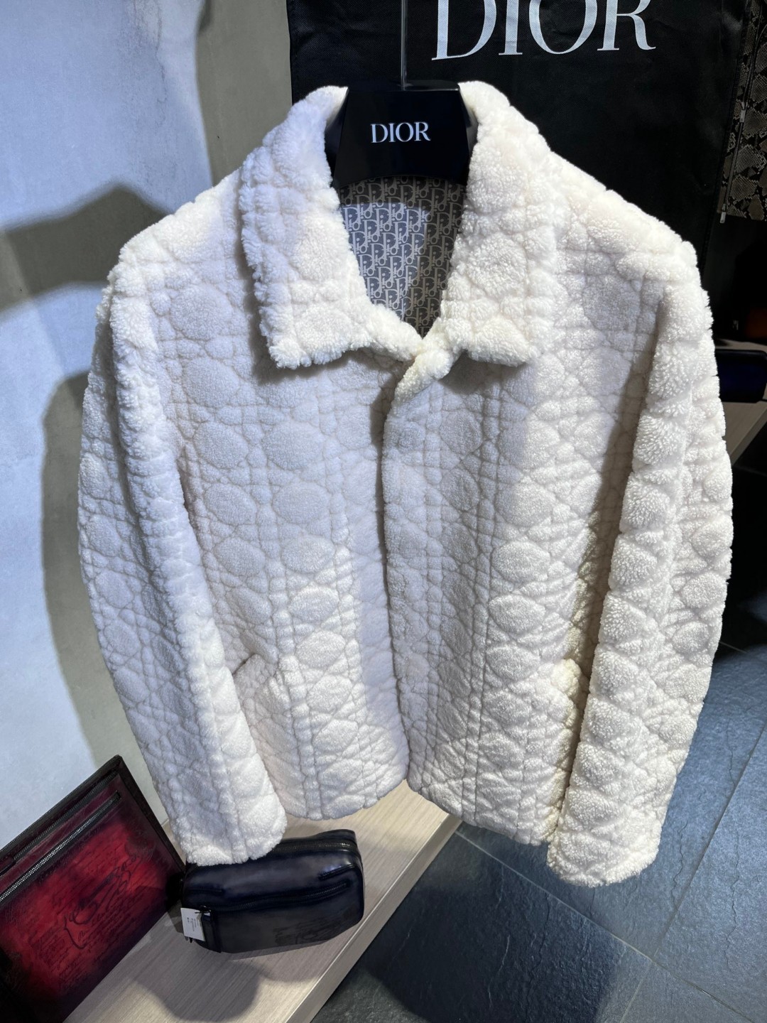 高定系列 Dior 迪奥 菱格缝线羊毛 外套 长袖 保暖 米白色