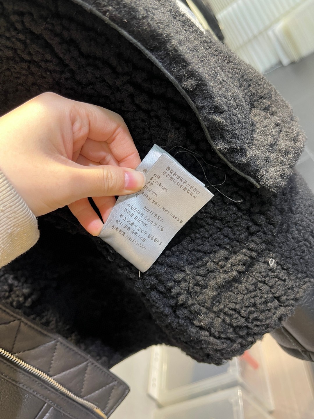 高定系列 Dior 迪奥 摇粒绒拼皮面拉链夹克 外套 长袖 保暖 黑色