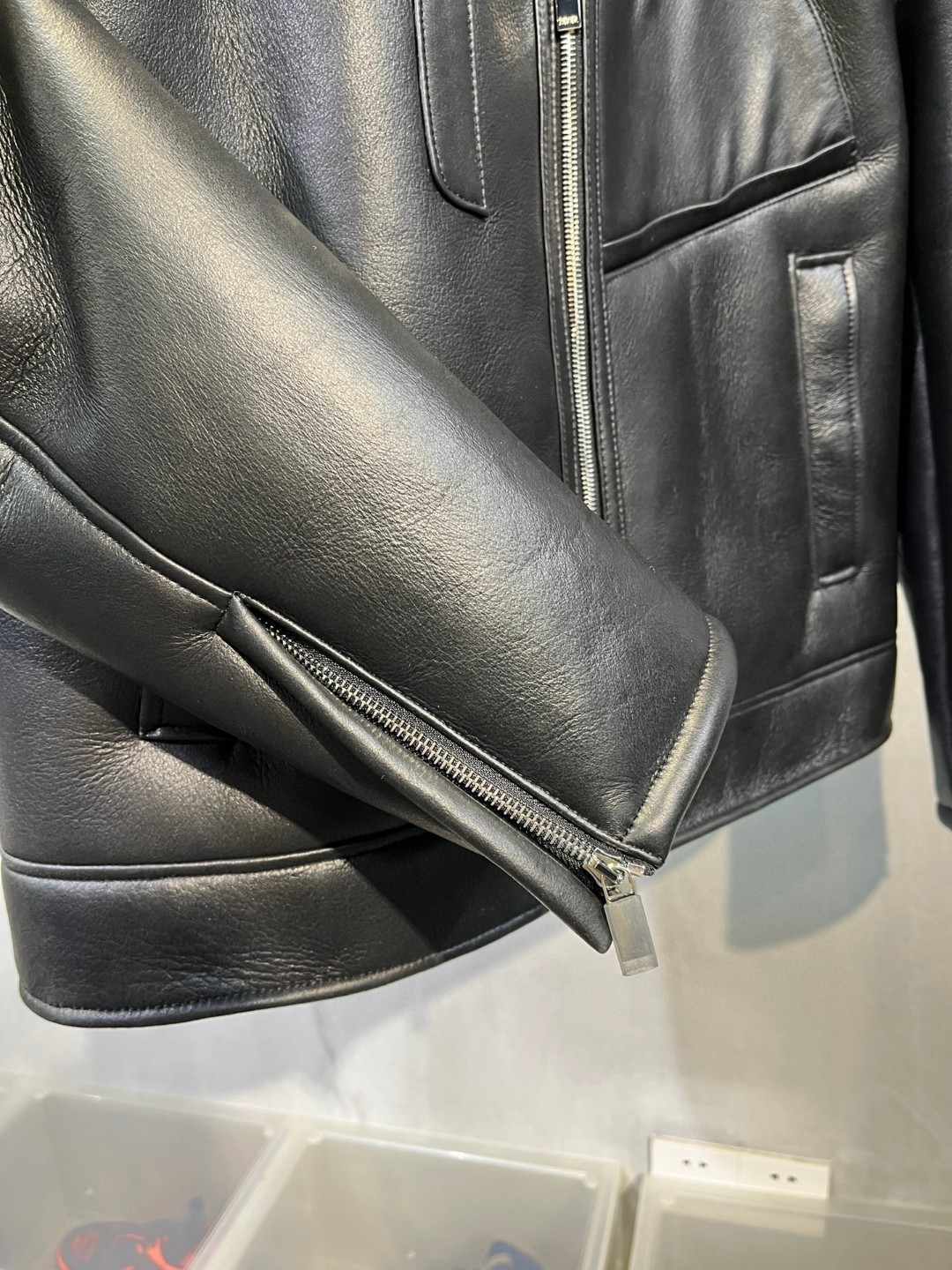 高定系列 Dior 迪奥 摇粒绒拼皮面拉链夹克 外套 长袖 保暖 黑色