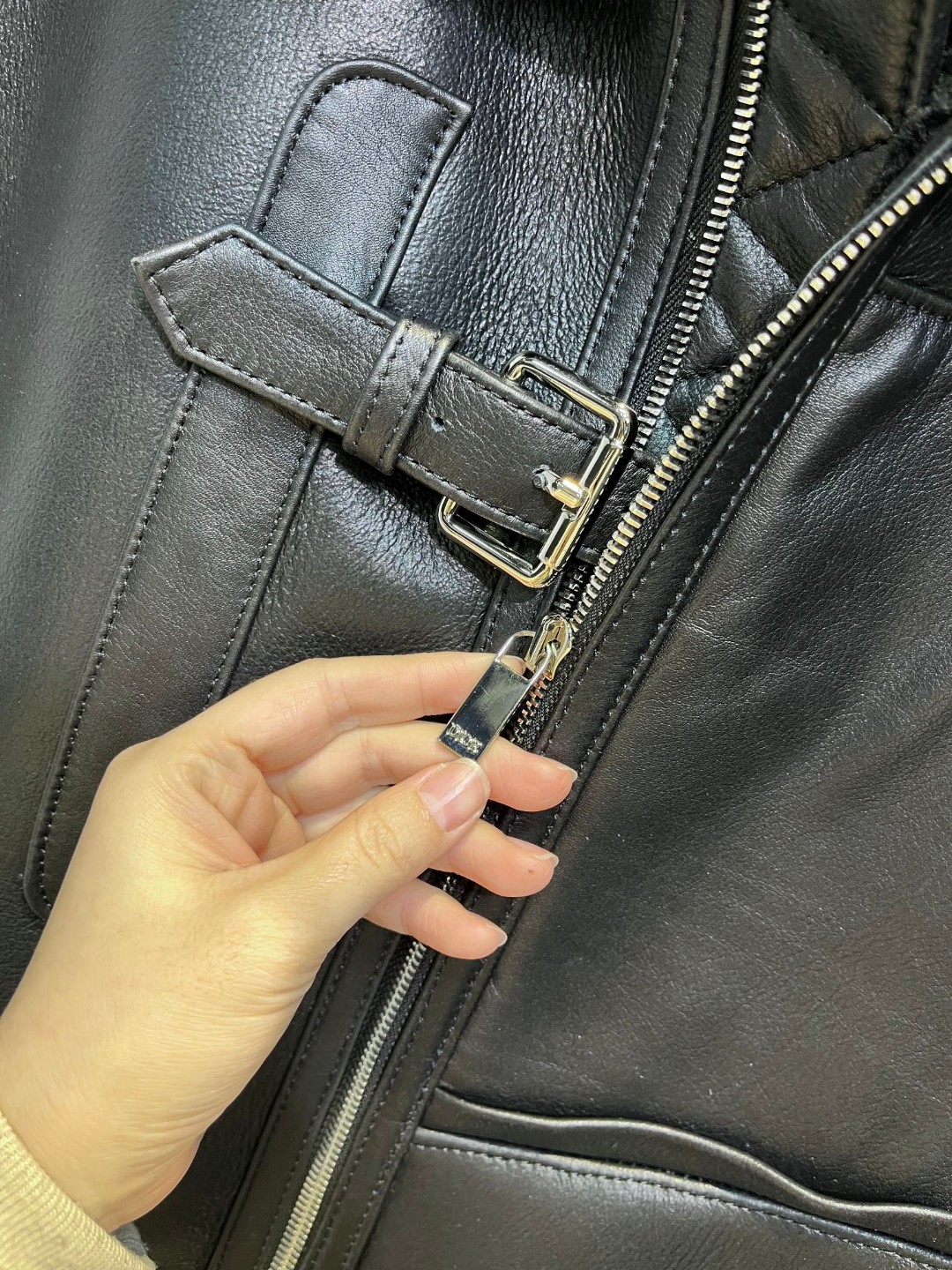 高定系列 Dior 迪奥 摇粒绒拼皮面拉链夹克 外套 长袖 保暖 黑色