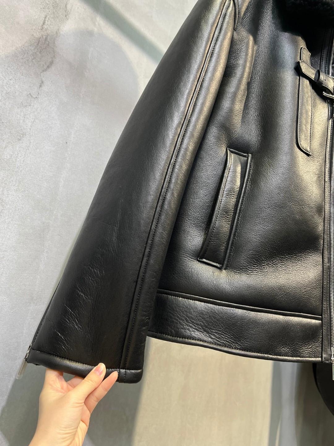 高定系列 Dior 迪奥 摇粒绒拼皮面拉链夹克 外套 长袖 保暖 黑色