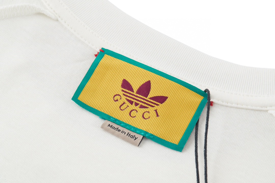 GUCCI 古驰 adidas originals 联名款 SS22 撞色三条纹罗缎印花短袖 T恤 圆领 套头 夏季 白色 692114-XJEK5-9280