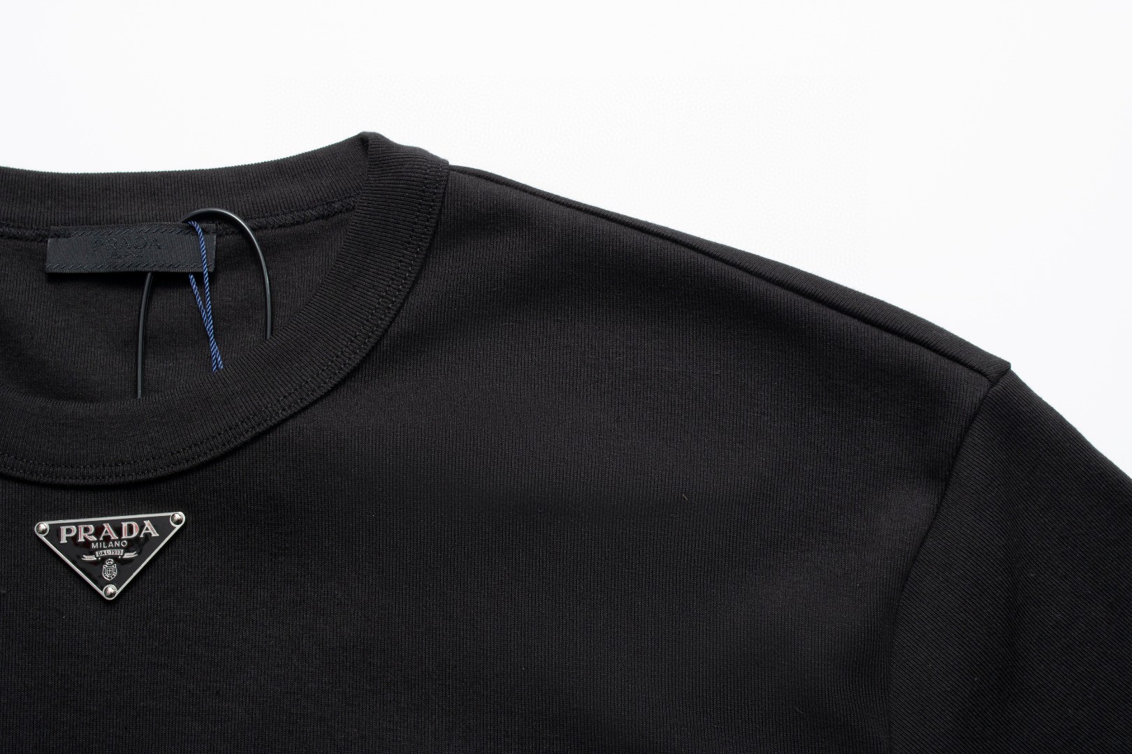 PRADA 普拉达 纯色徽标圆领 短袖 T恤 男女同款 黑色 UJN824-11ZM-F0002-S-222