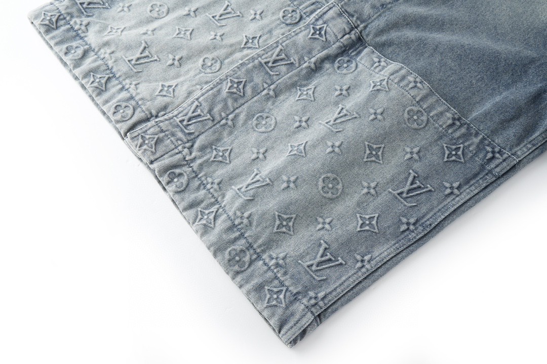 LOUIS VUITTON 路易威登 压花浮雕 半袖 牛仔衬衫 短袖 牛仔衣 蓝色 