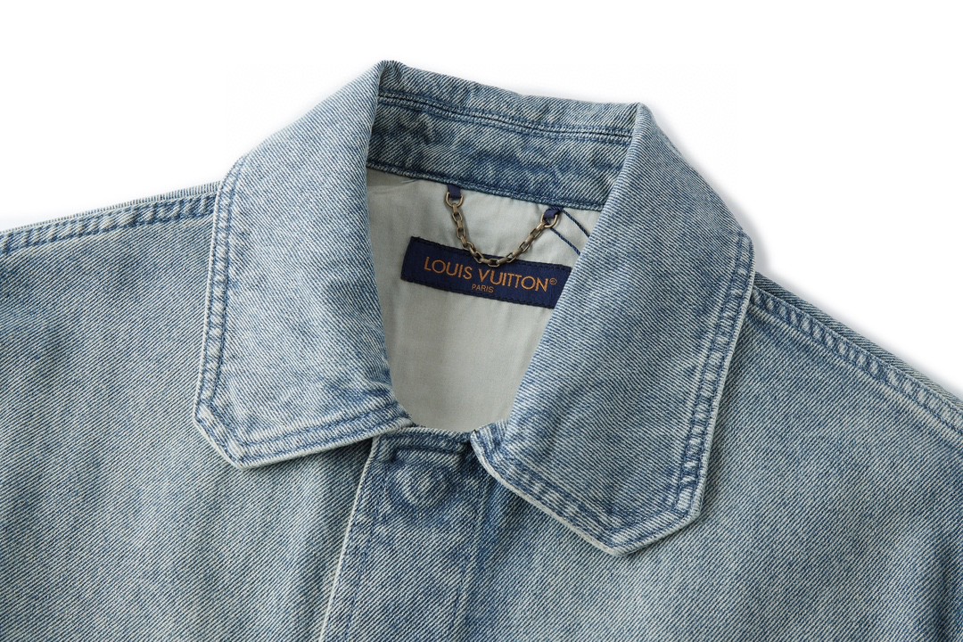 LOUIS VUITTON 路易威登 压花浮雕 半袖 牛仔衬衫 短袖 牛仔衣 蓝色 
