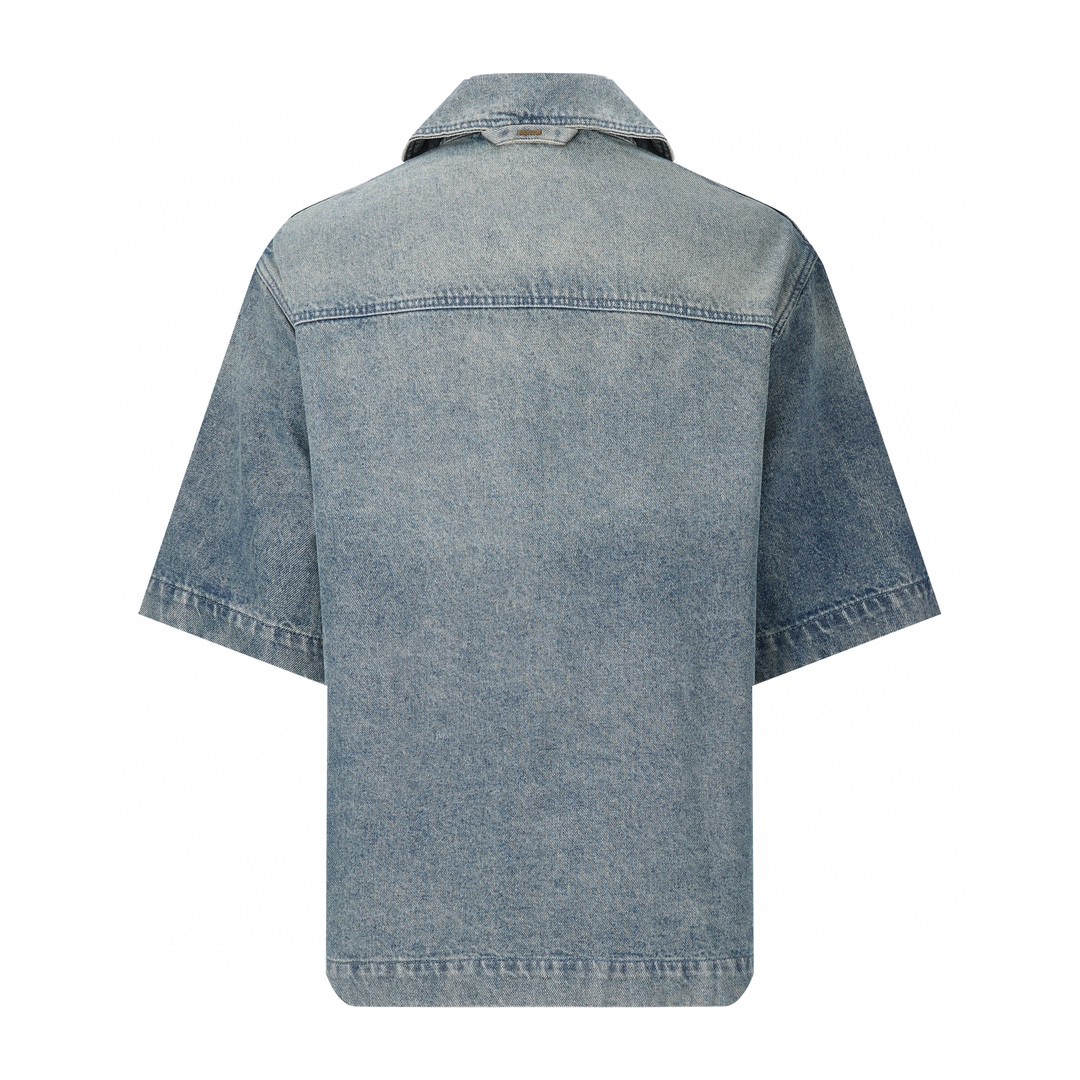 LOUIS VUITTON 路易威登 压花浮雕 半袖 牛仔衬衫 短袖 牛仔衣 蓝色 