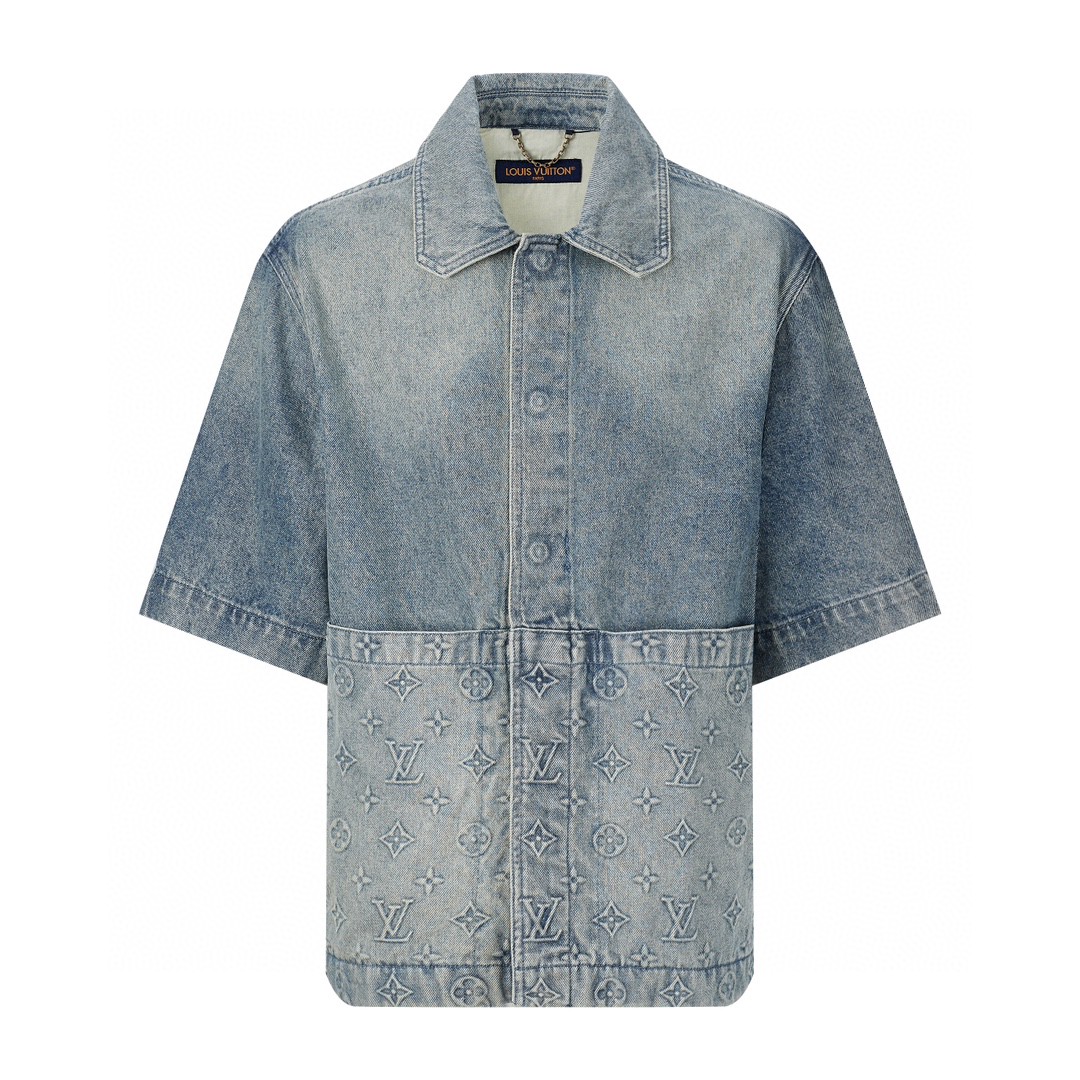 LOUIS VUITTON 路易威登 压花浮雕 半袖 牛仔衬衫 短袖 牛仔衣 蓝色 
