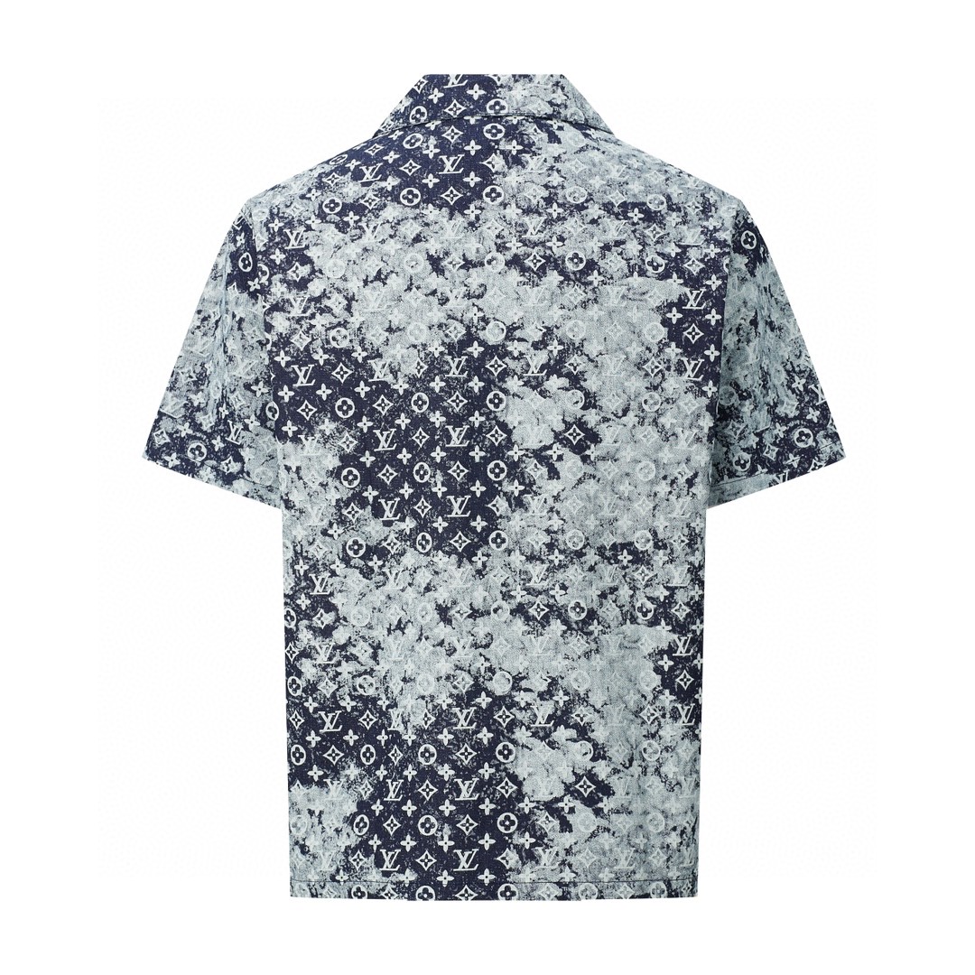 LOUIS VUITTON 路易威登 扎染老花 半袖 牛仔衬衫 短袖 牛仔衣 蓝色 1A8HGH