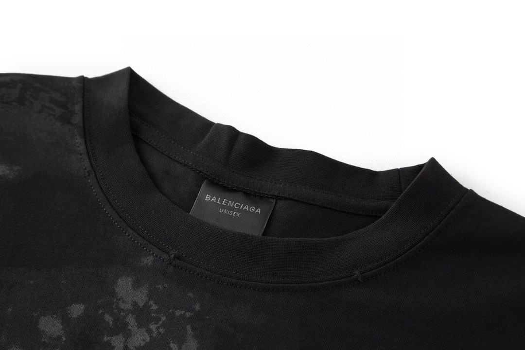 Balenciaga 巴黎世家 梵文字母Logo印花 圆领 短袖 T恤 夏季 黑色 744439TOVE11055