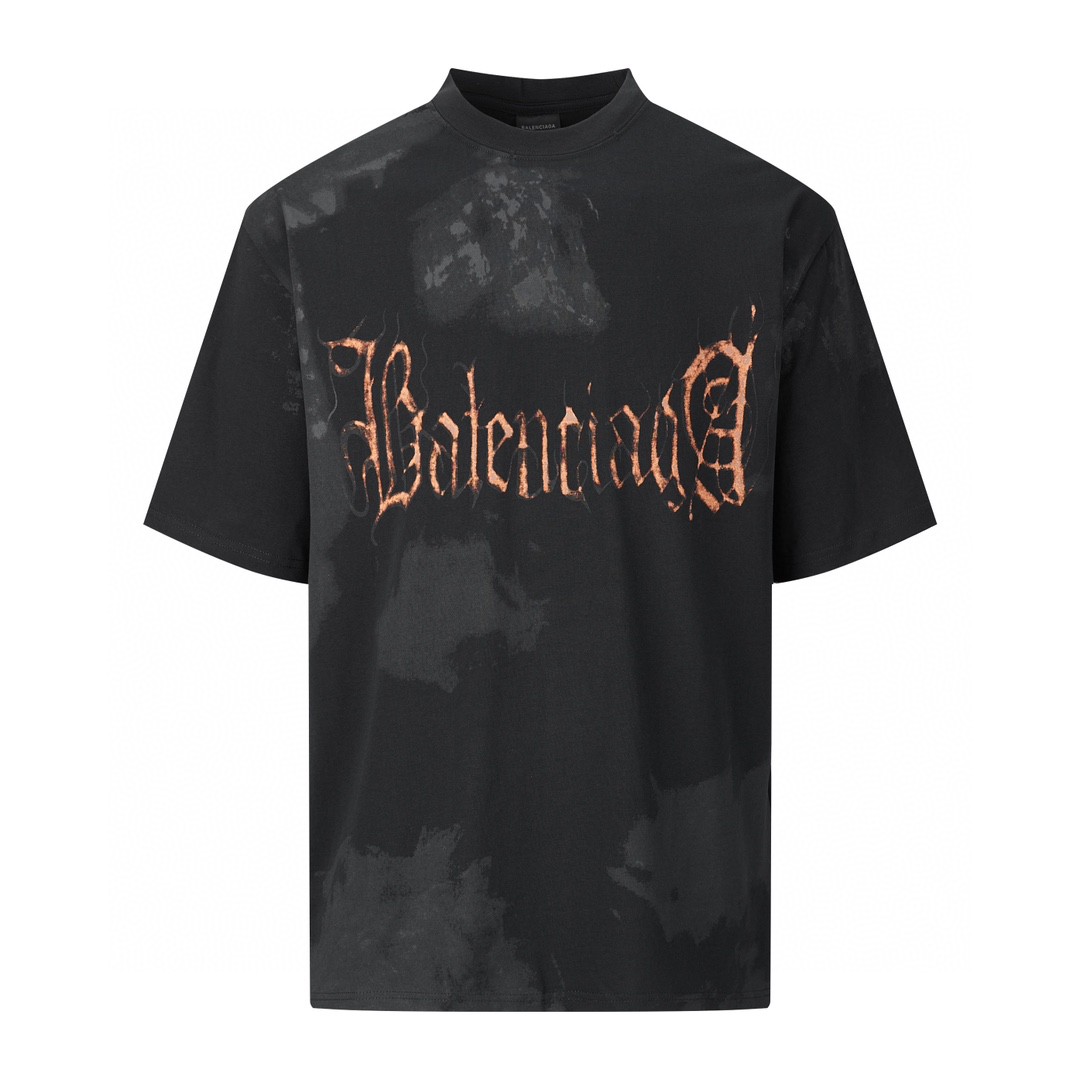 Balenciaga 巴黎世家 梵文字母Logo印花 圆领 短袖 T恤 夏季 黑色 744439TOVE11055