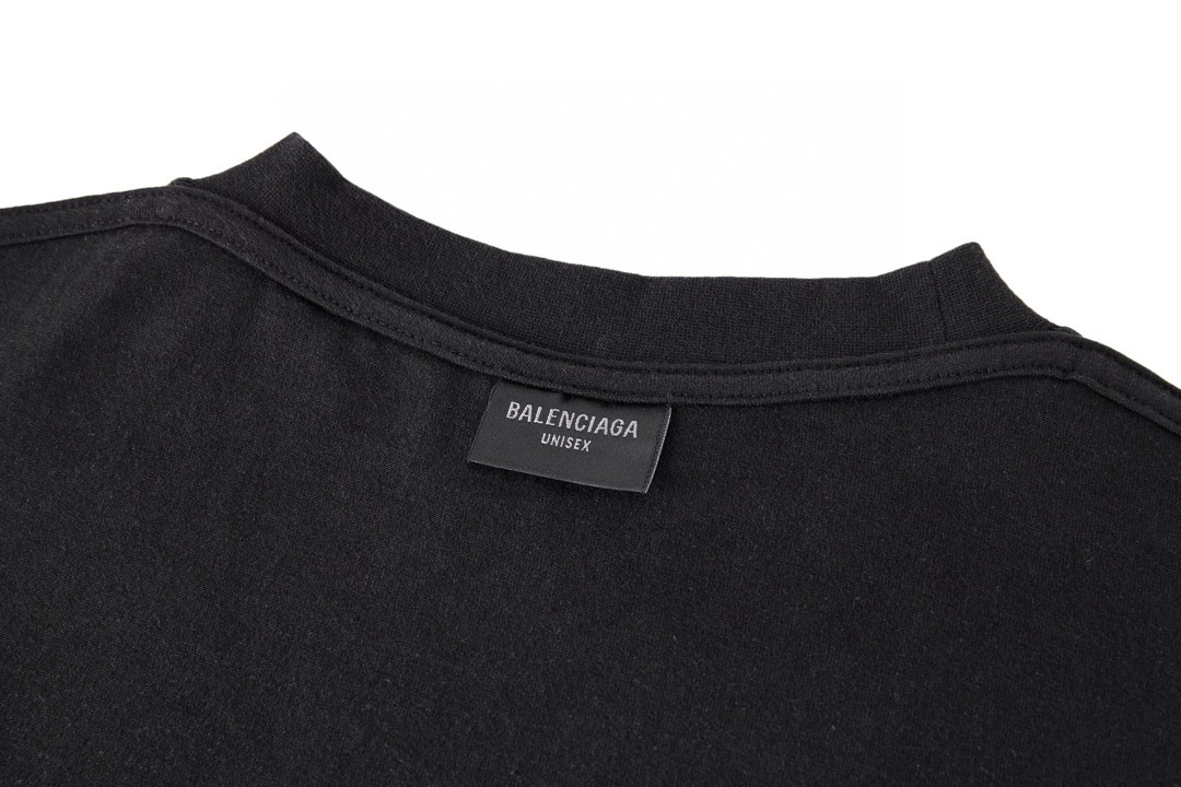 Balenciaga 巴黎世家 双B泥染字母Logo印花 圆领 短袖 T恤 夏季 黑色 739028TOVN81055