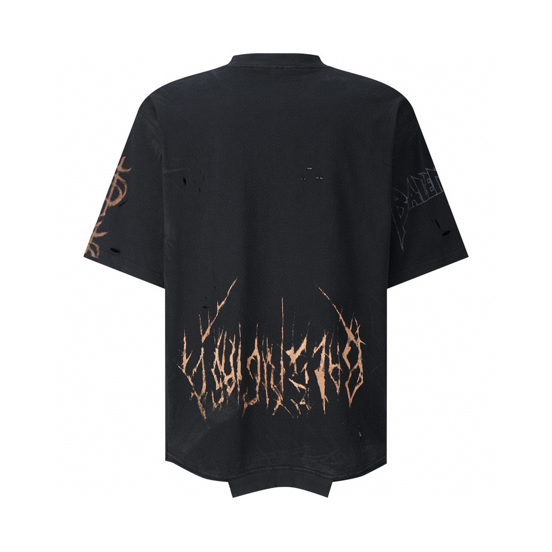 Balenciaga 巴黎世家 倒立巴黎世家夜景 字母Logo印花 圆领 短袖 T恤 夏季 黑色 698811TOVT31055