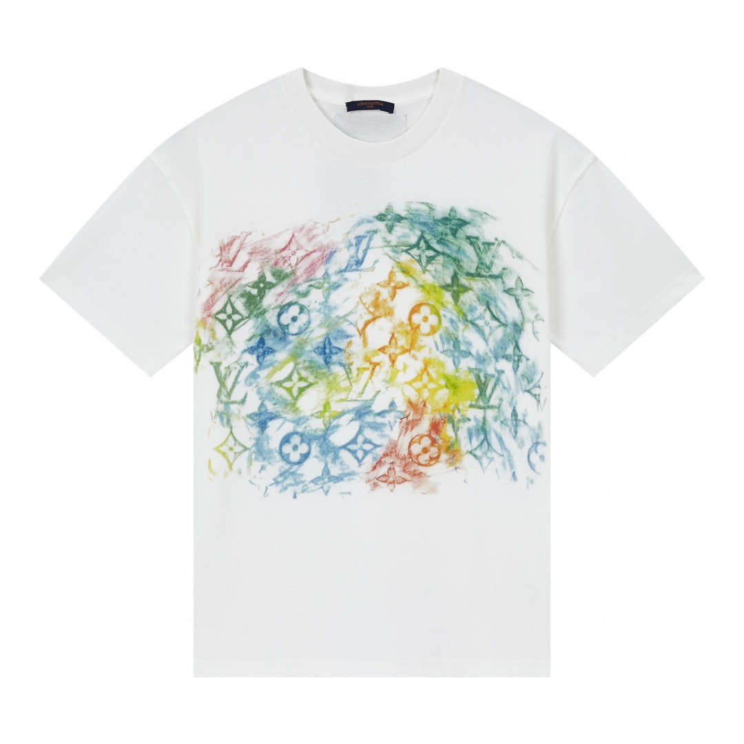 LOUIS VUITTON 路易威登 满印彩色印花短袖 圆领 T 恤 上衣 夏款 男女同款 白色 1A8GUS