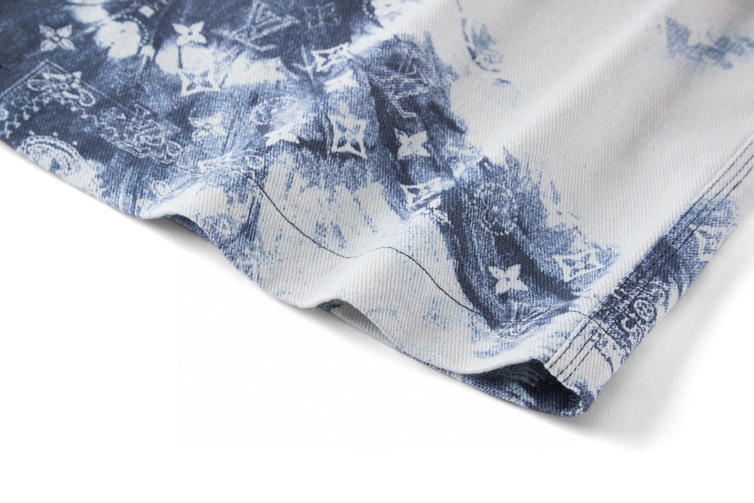 LOUIS VUITTON 路易威登 腰果花扎染 Logo印花 牛仔衬衫 短袖 牛仔衣 蓝色 1AA55U