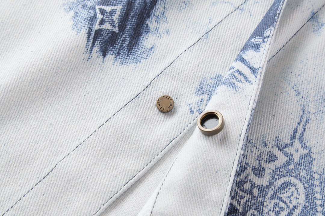 LOUIS VUITTON 路易威登 腰果花扎染 Logo印花 牛仔衬衫 短袖 牛仔衣 蓝色 1AA55U