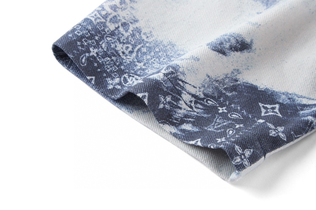 LOUIS VUITTON 路易威登 腰果花扎染 Logo印花 牛仔衬衫 短袖 牛仔衣 蓝色 1AA55U