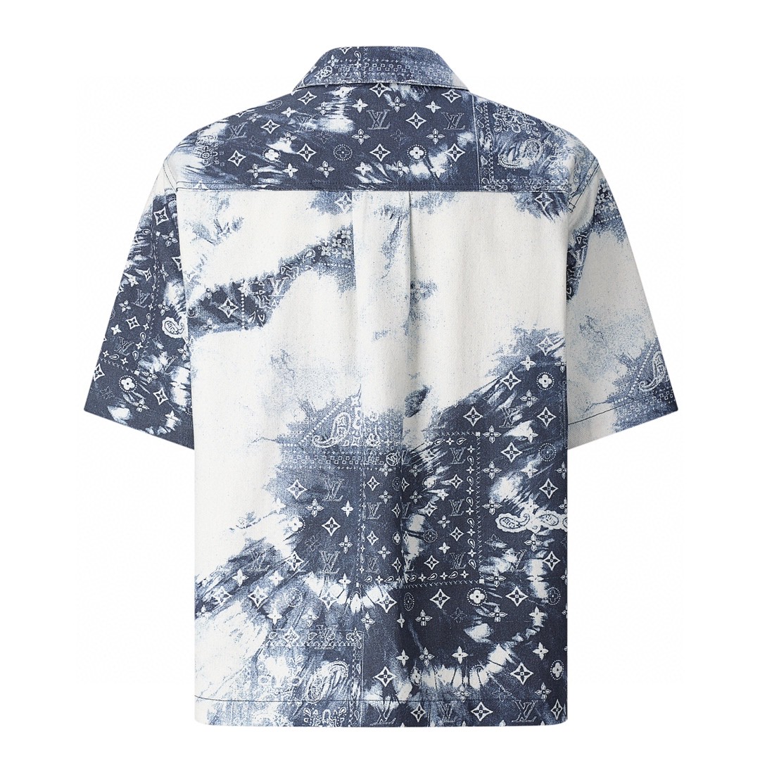 LOUIS VUITTON 路易威登 腰果花扎染 Logo印花 牛仔衬衫 短袖 牛仔衣 蓝色 1AA55U