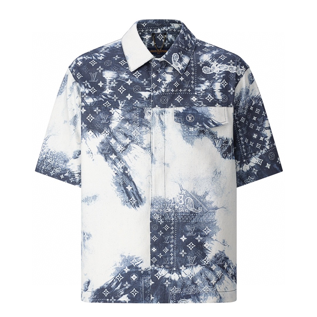 LOUIS VUITTON 路易威登 腰果花扎染 Logo印花 牛仔衬衫 短袖 牛仔衣 蓝色 1AA55U