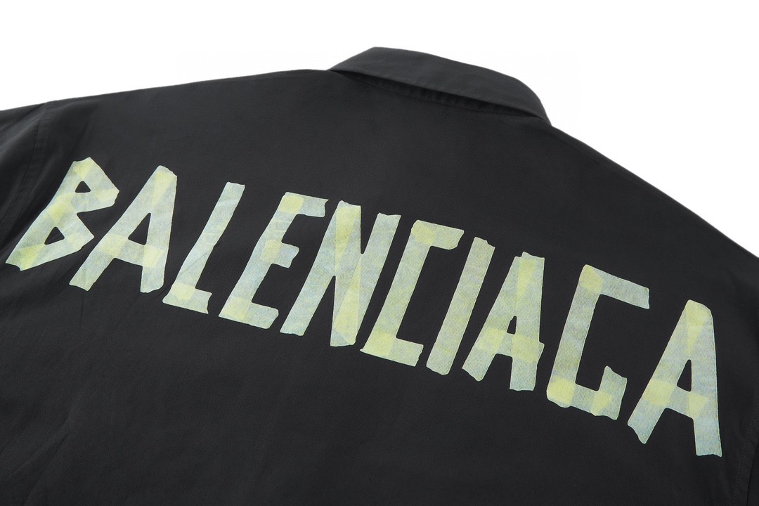 Balenciaga 巴黎世家 后背字母logo黄色胶带印花 衬衫 长袖 秋冬 黑色