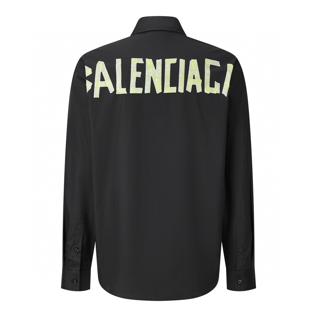 Balenciaga 巴黎世家 后背字母logo黄色胶带印花 衬衫 长袖 秋冬 黑色